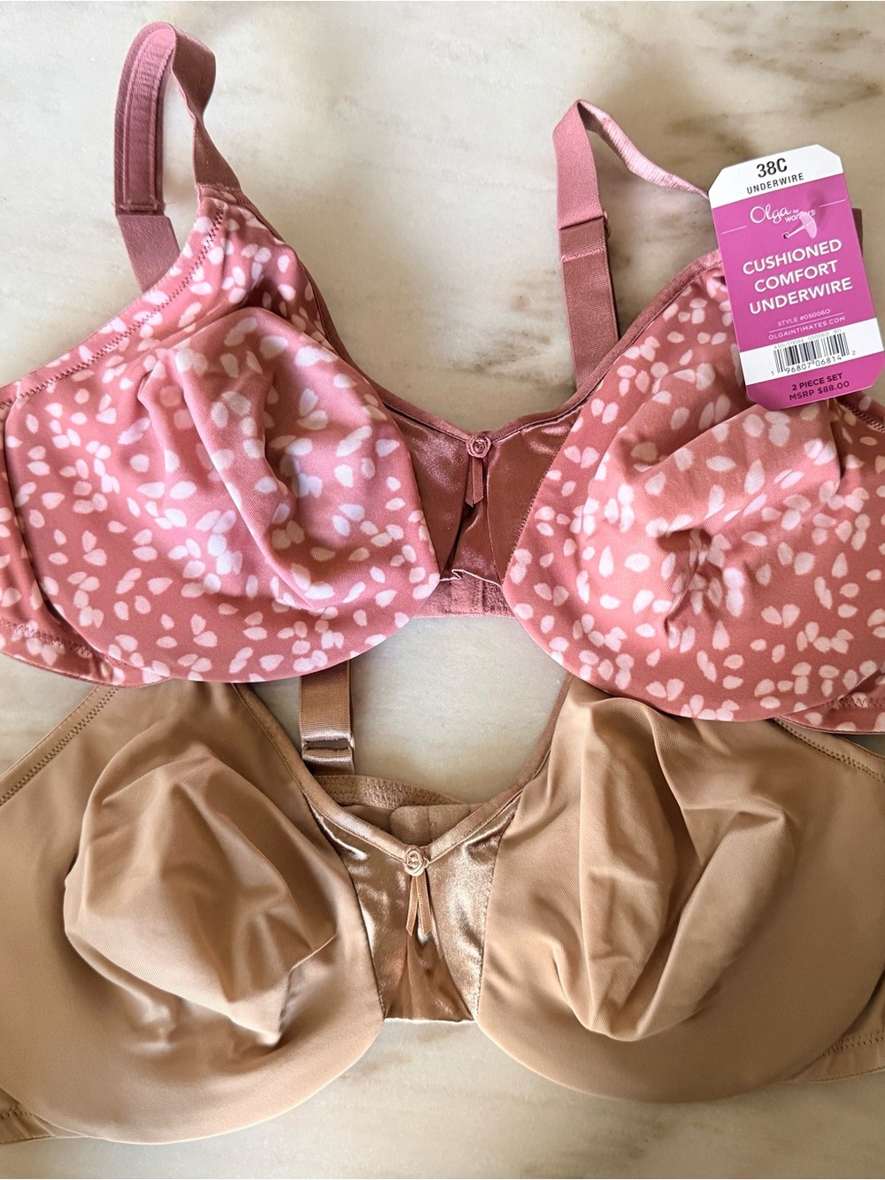 Olga Pink Printed & Nude Seamless Bra Duo - 38C